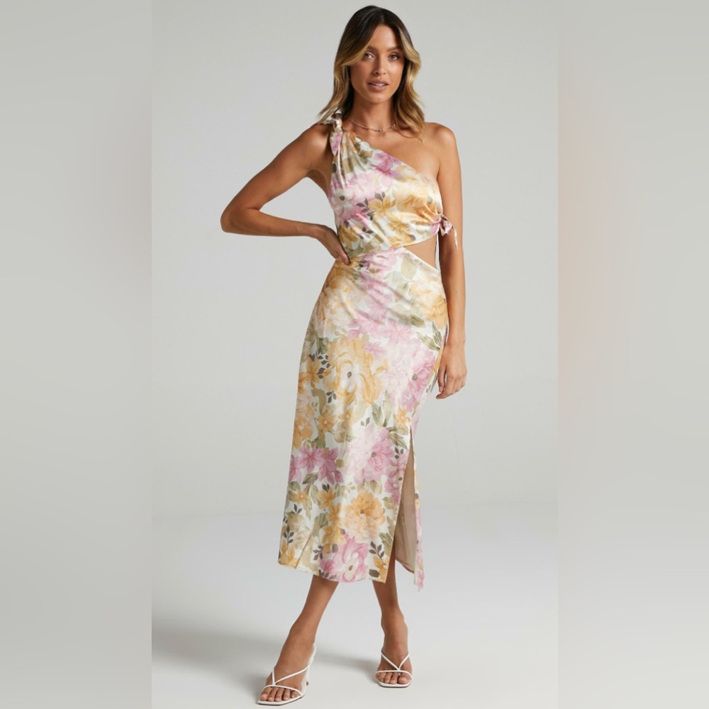 NWT - Showpo - floral one shoulder midi dress w/ cut out